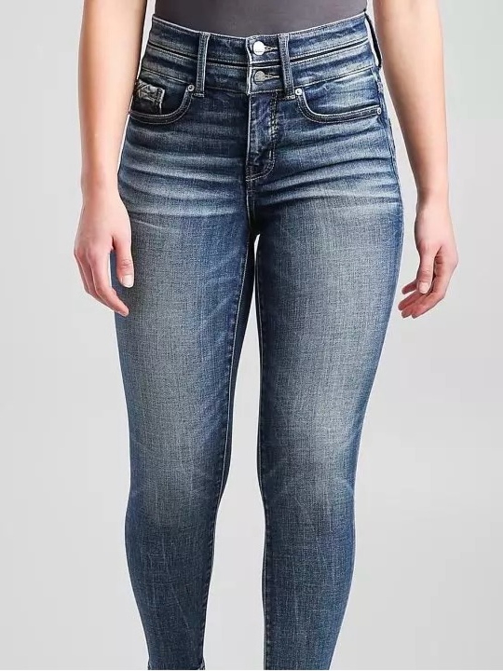 Buckle Black High-Rise Skinny Ankle Jeans in Washed Blue Denim Fit 75